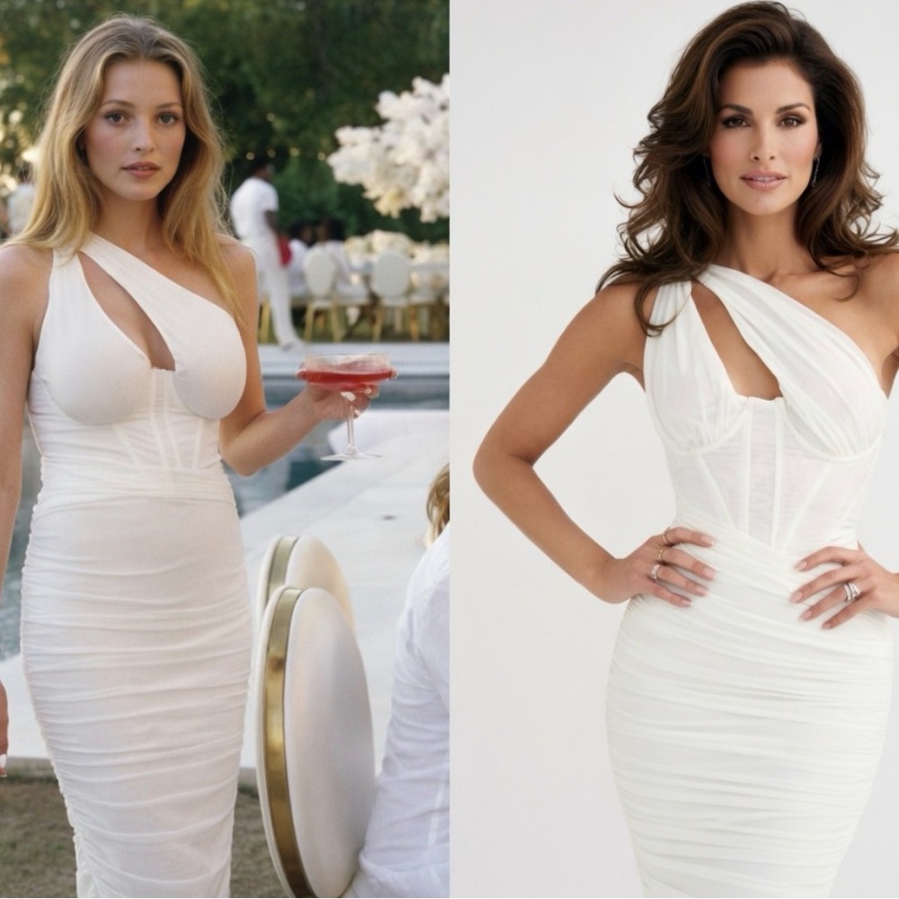 HOUSE OF CB 'Valentina' Ivory Asymmetric Cutout Midi Dress/Size Small US4-6 $269